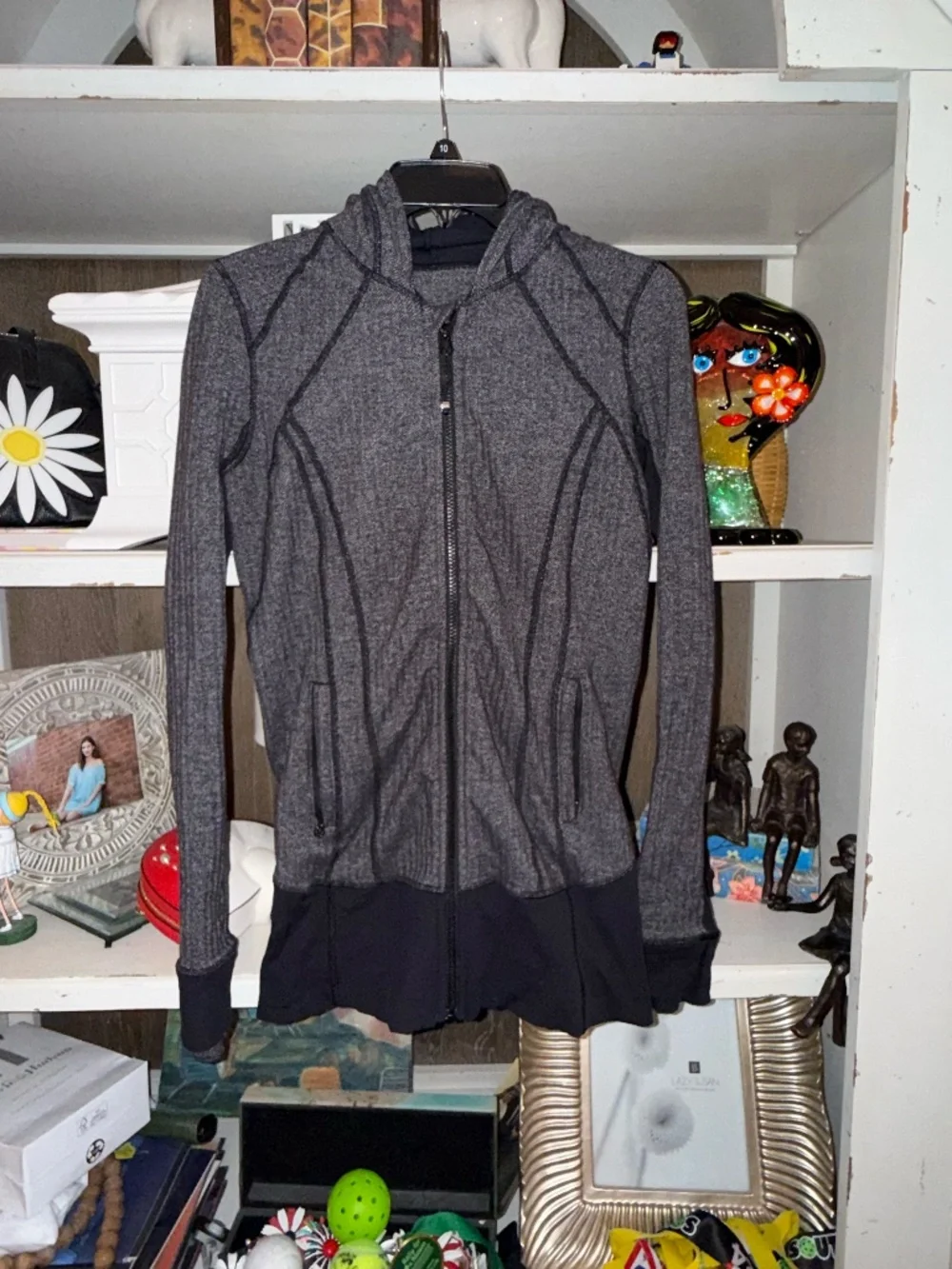 Lululemon 8 long zip up jacket daily practice heathered herringbone black slate - Picture 4 of 7